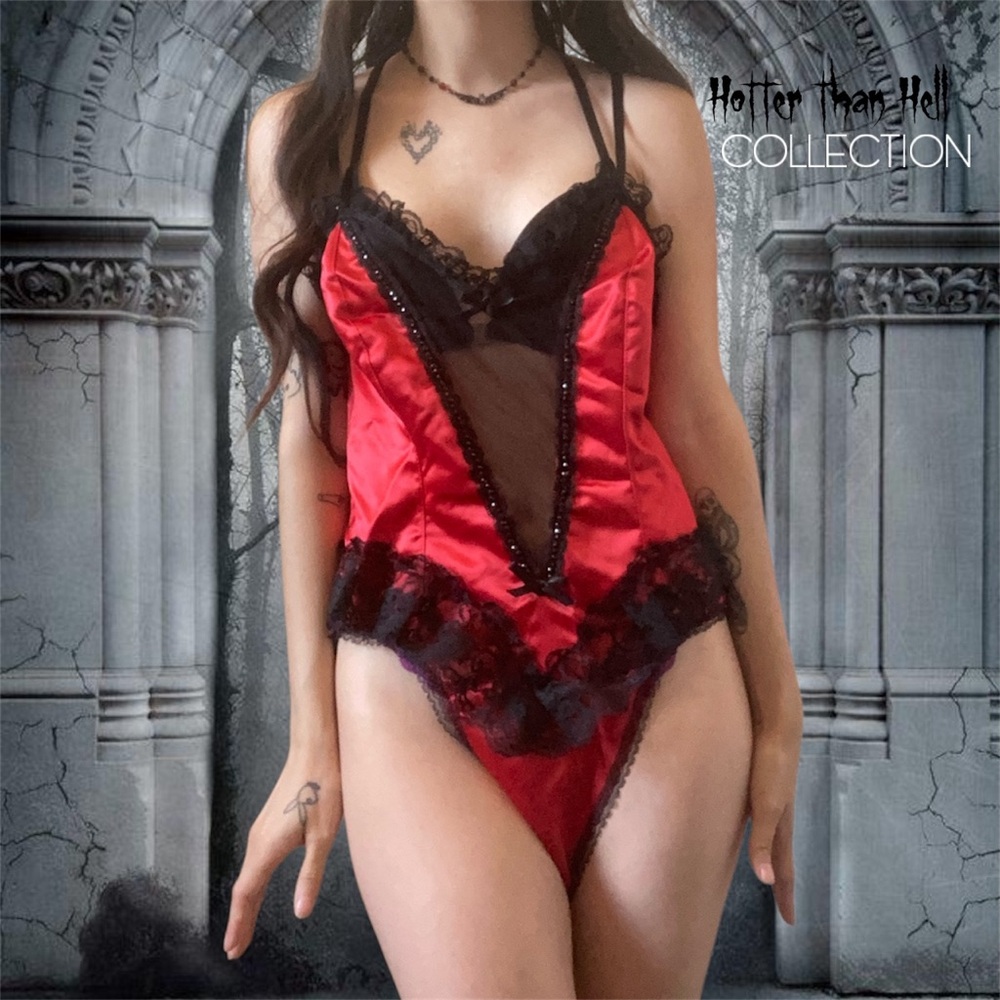 Vintage 1990s Emil Bole Gothic Red Laced Bodysuit